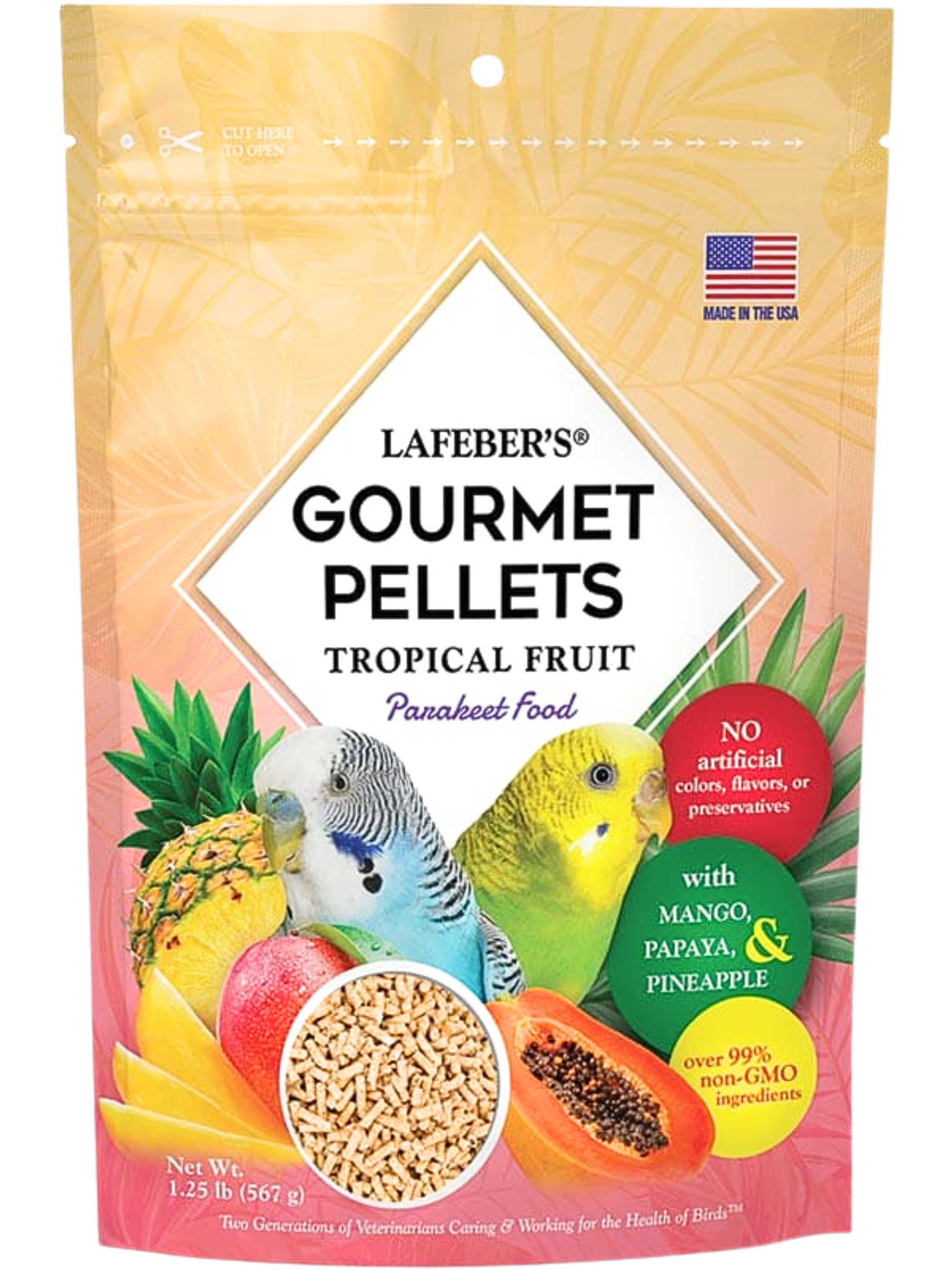 Lafeber Gourmet Pellets - Tropical Fruit -Budgies -Zbilansowany pokarm: granulat z owocami dla papużek falistych 567g